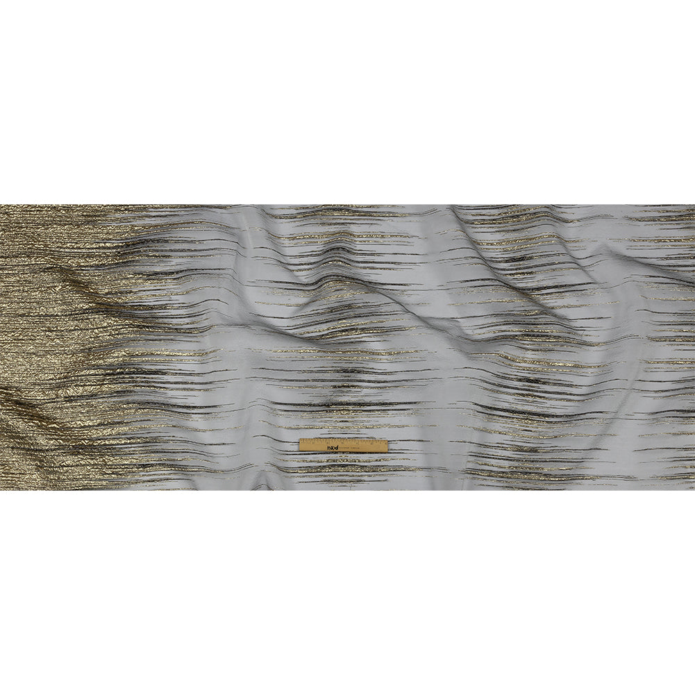 Metallic Black and Gold Striated Lines Luxury Burnout Brocade