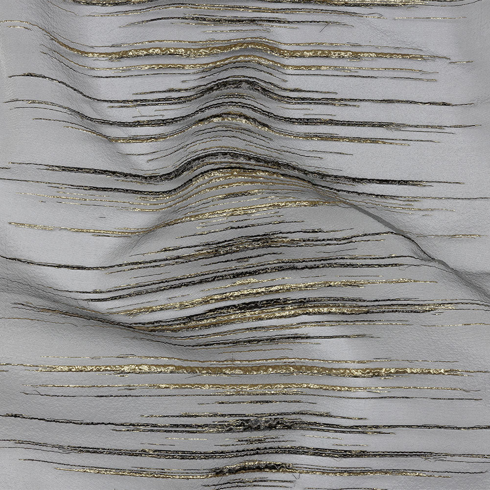 Metallic Black and Gold Striated Lines Luxury Burnout Brocade
