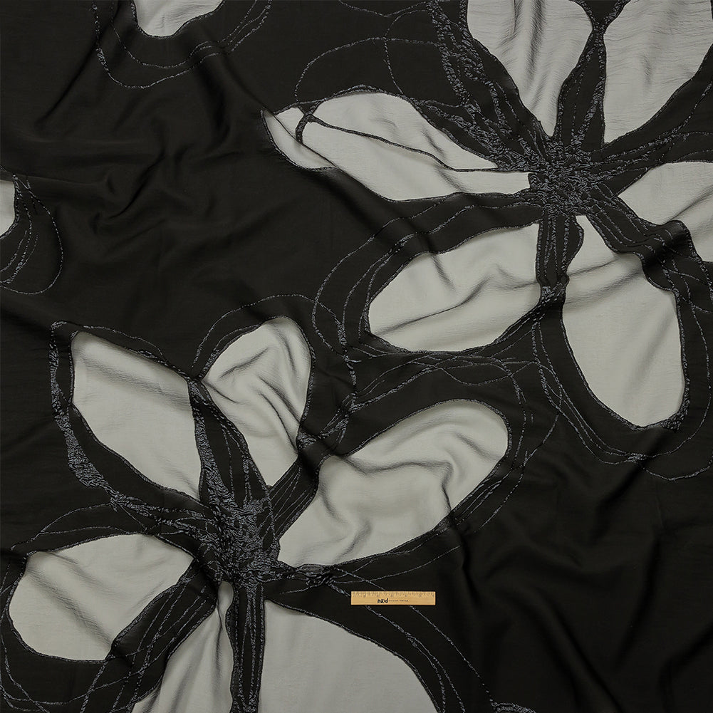 Metallic Black and Violet Femme Oversized Flowers Luxury Burnout Brocade