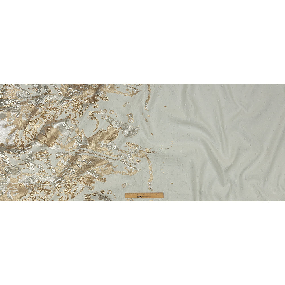 Metallic White and Habanero Gold Spotted and Splattered Luxury Brocade