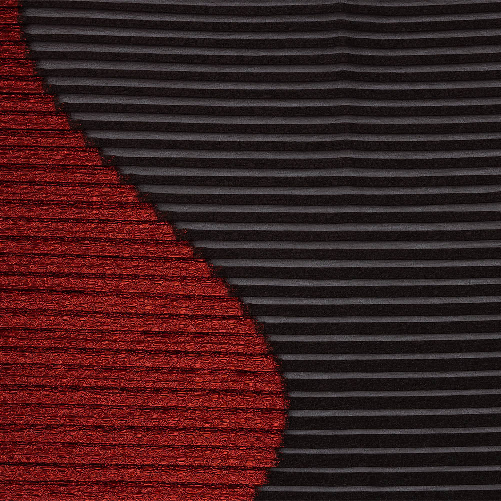 Metallic Savvy Red and Black Waves Pleated Luxury Burnout Brocade