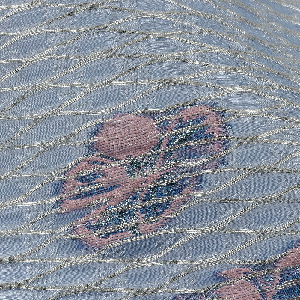 Metallic Silver, Candy Pink and Purple Rose Florals and Latticework Sheer Luxury Brocade