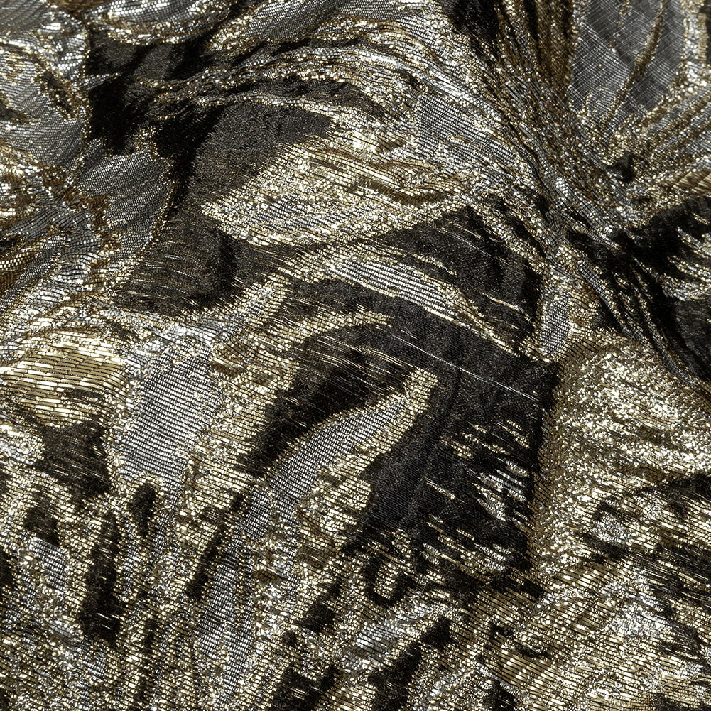 Metallic Ice Flow, Gold and Gunpowder Flashy Flowers Luxury Burnout Brocade