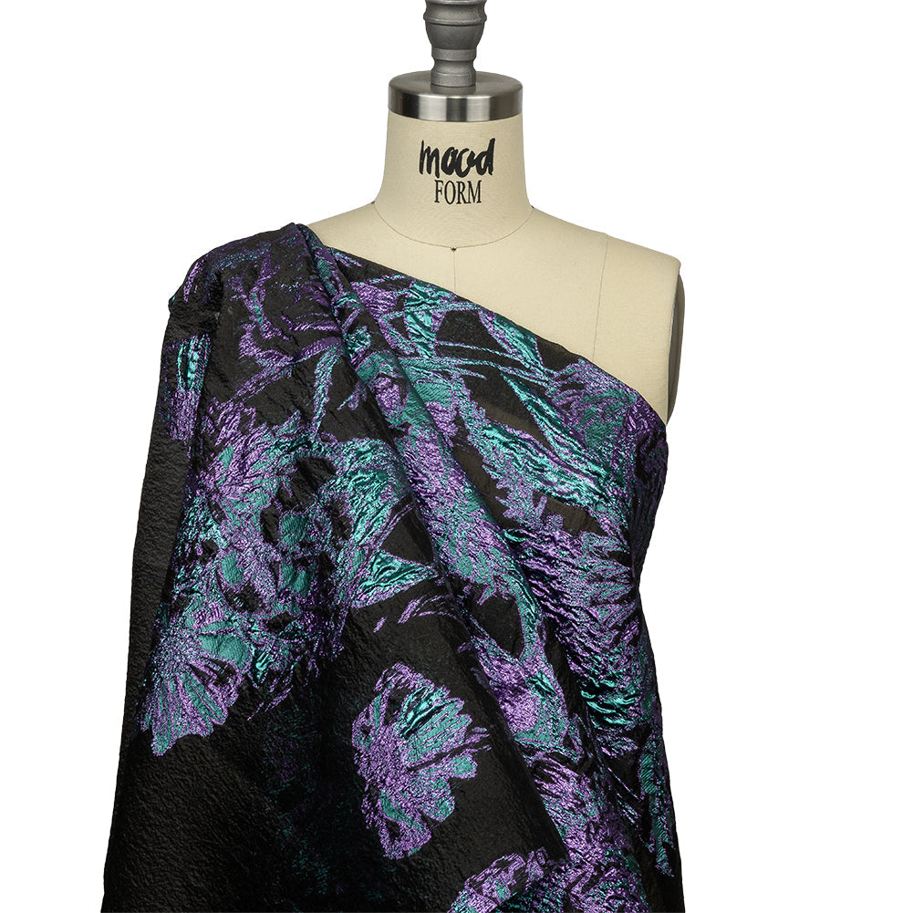 Metallic Mystic Vibes, Mega Marine and Blackened Blue Flashy Flowers Luxury Burnout Brocade