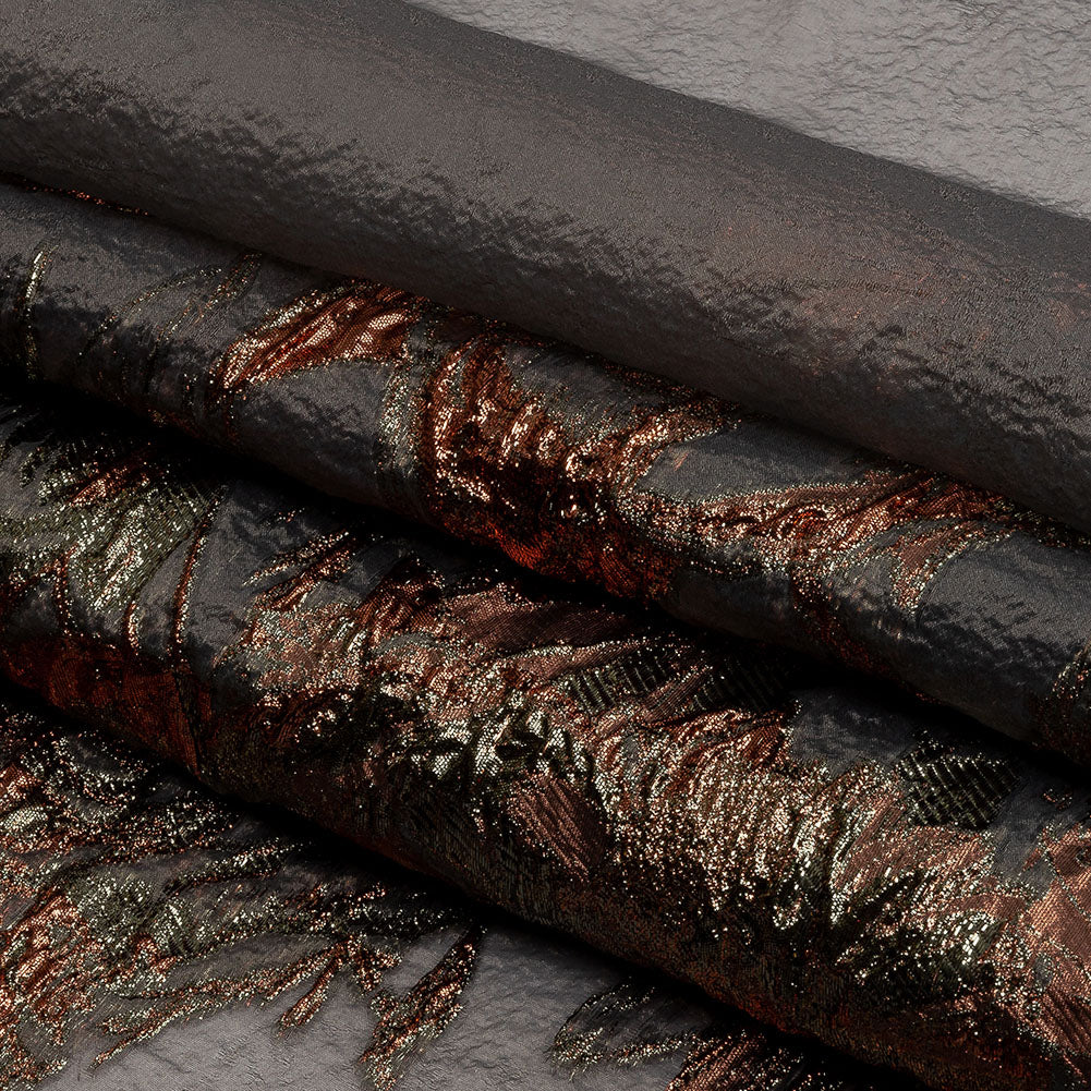 Metallic Coral, Gold and Gray Flashy Flowers Luxury Burnout Brocade