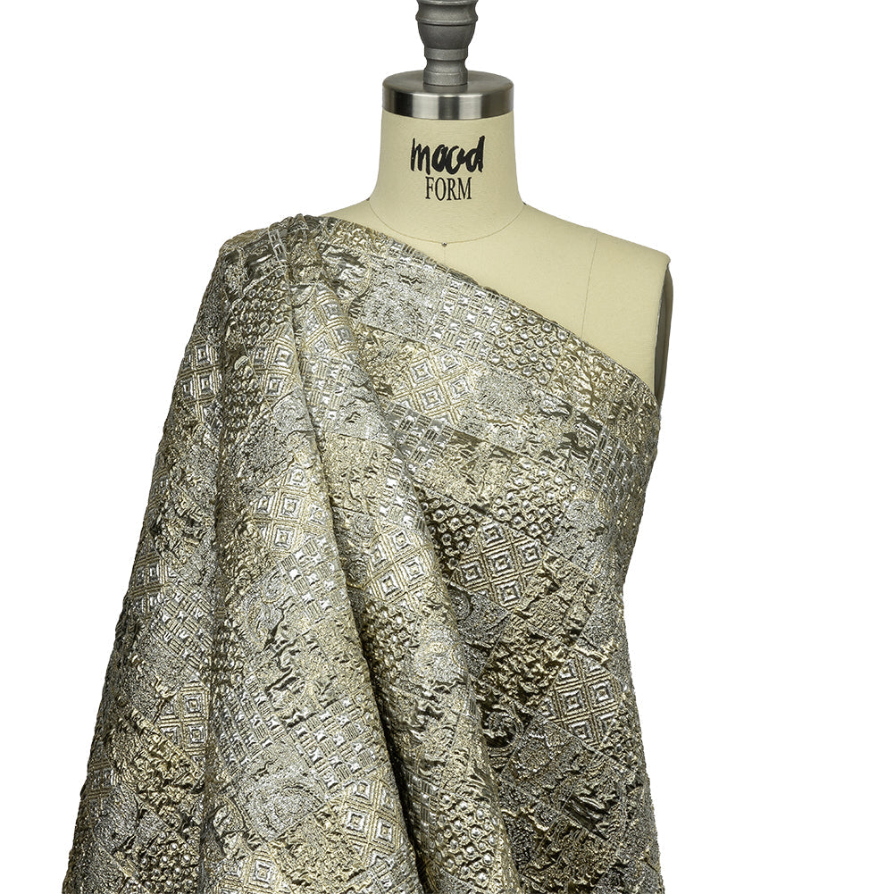 Metallic Silver Plate and GoldFinch Patchwork Luxury Brocade
