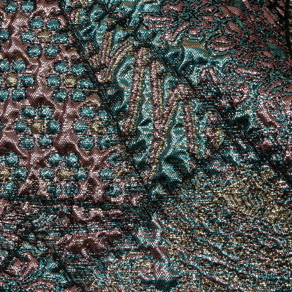 Metallic Rose Gold, Air Blue and Cream Gold Crazy Quilt Patchwork Luxury Brocade