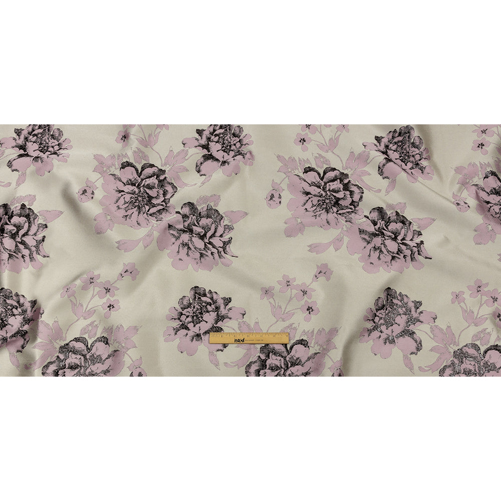 Metallic Black, Orchid and Pale Gray Floral Luxury Brocade