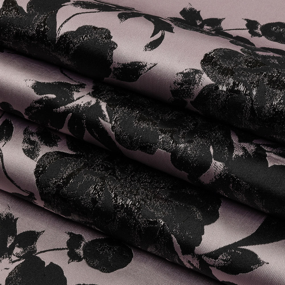 Metallic Black and Orchid Floral Luxury Brocade