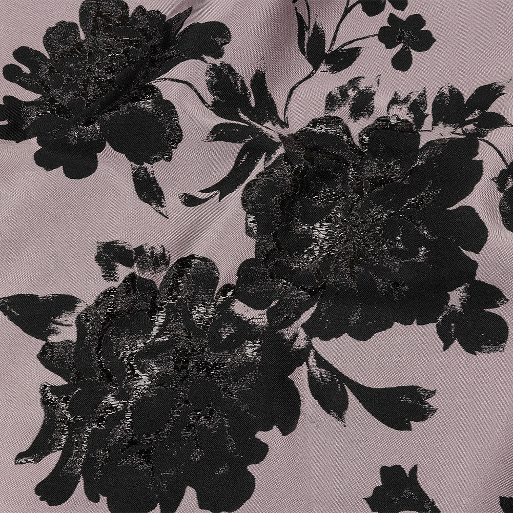 Metallic Black and Orchid Floral Luxury Brocade