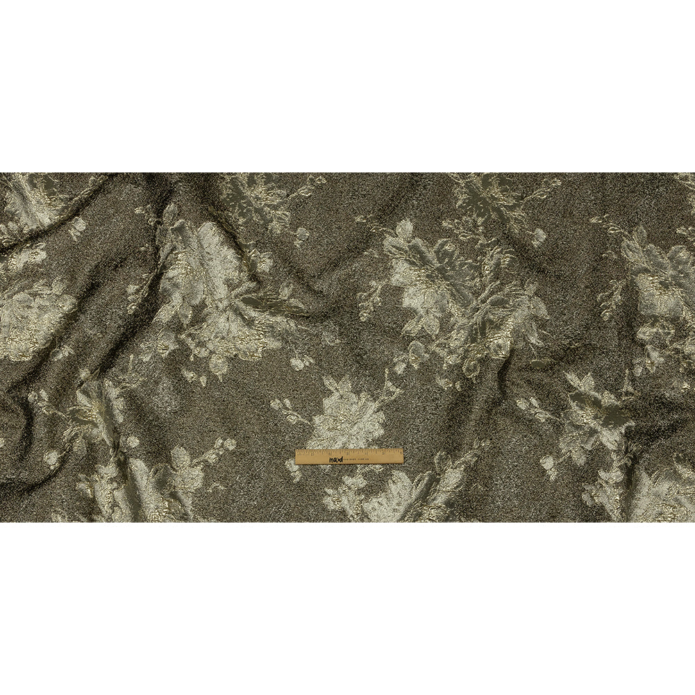 Metallic Graphite and Gold Crackled Floral Luxury Brocade