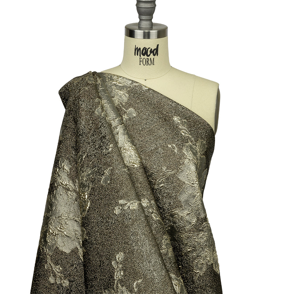 Metallic Graphite and Gold Crackled Floral Luxury Brocade