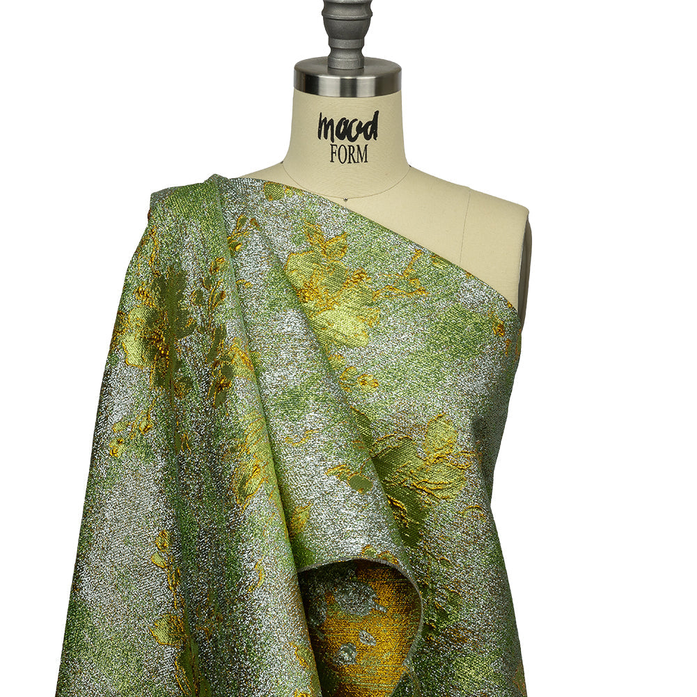 Metallic Aqua, Lime and Solar flare Crackled Floral Luxury Brocade