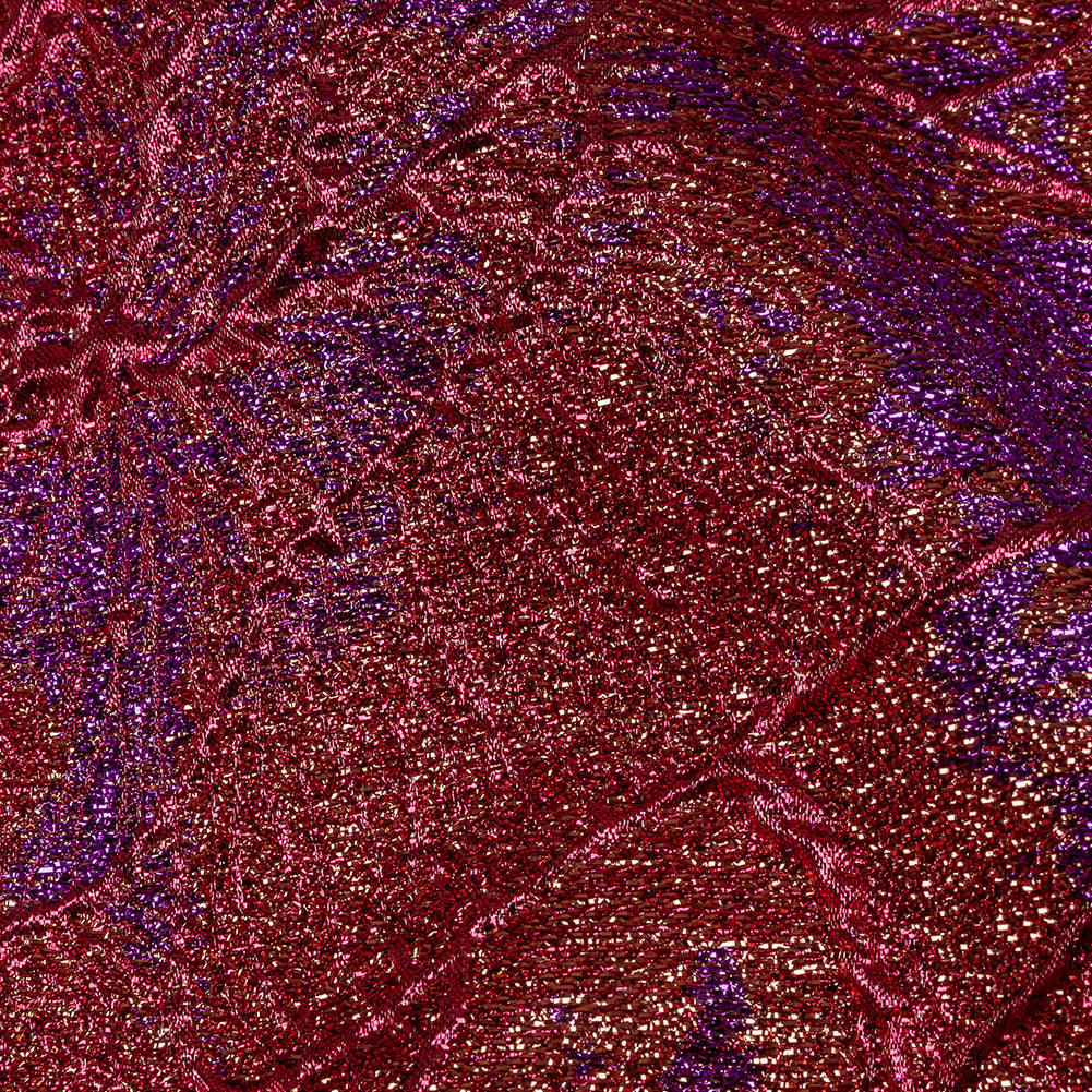 Metallic Purple, Magenta and Gold Rose Garden Linework Luxury Brocade