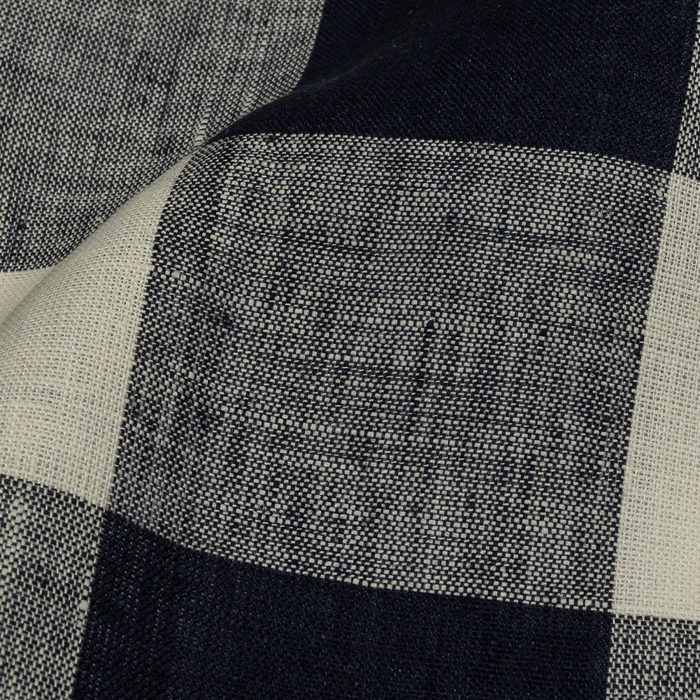 Navy and Icicle Buffalo Check Lightweight Linen Woven