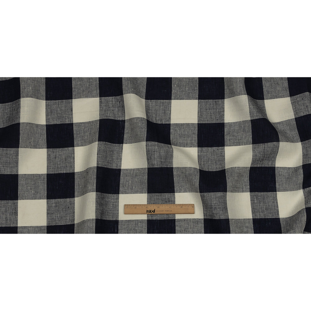 Navy and Icicle Buffalo Check Lightweight Linen Woven
