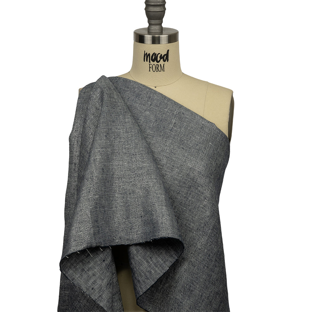 Metallic Silver and True Navy Foiled Medium Weight Linen Woven