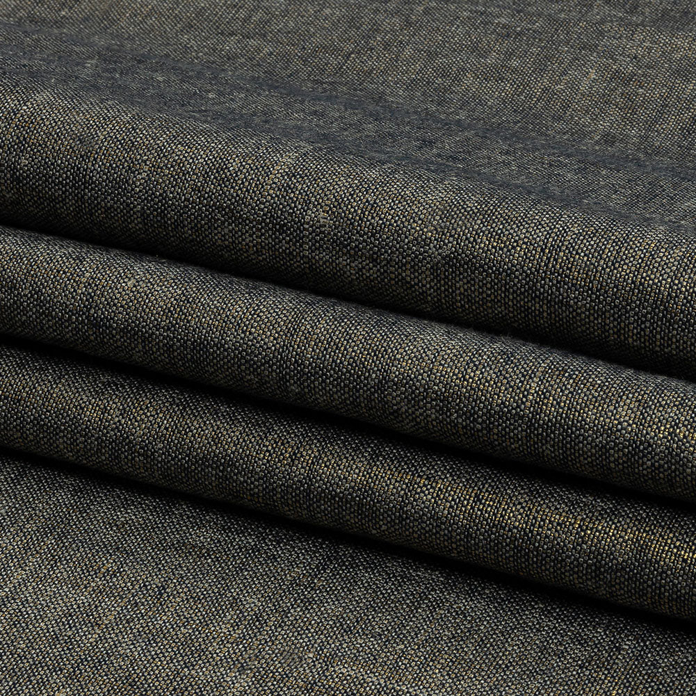 Metallic Gold and True Navy Foiled Medium Weight Linen Woven