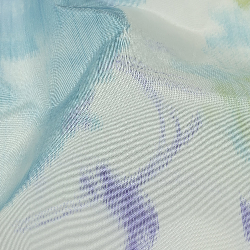 Italian Sky, Lime and Barely Blue Watercolor Flowers Warp Printed Polyester Faille