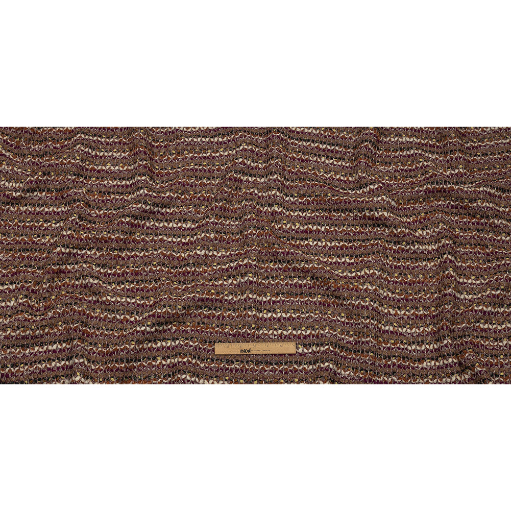 Magenta, Beige and Burnt Orange Striped Chunky Wool Blend Boucle Sweater Knit