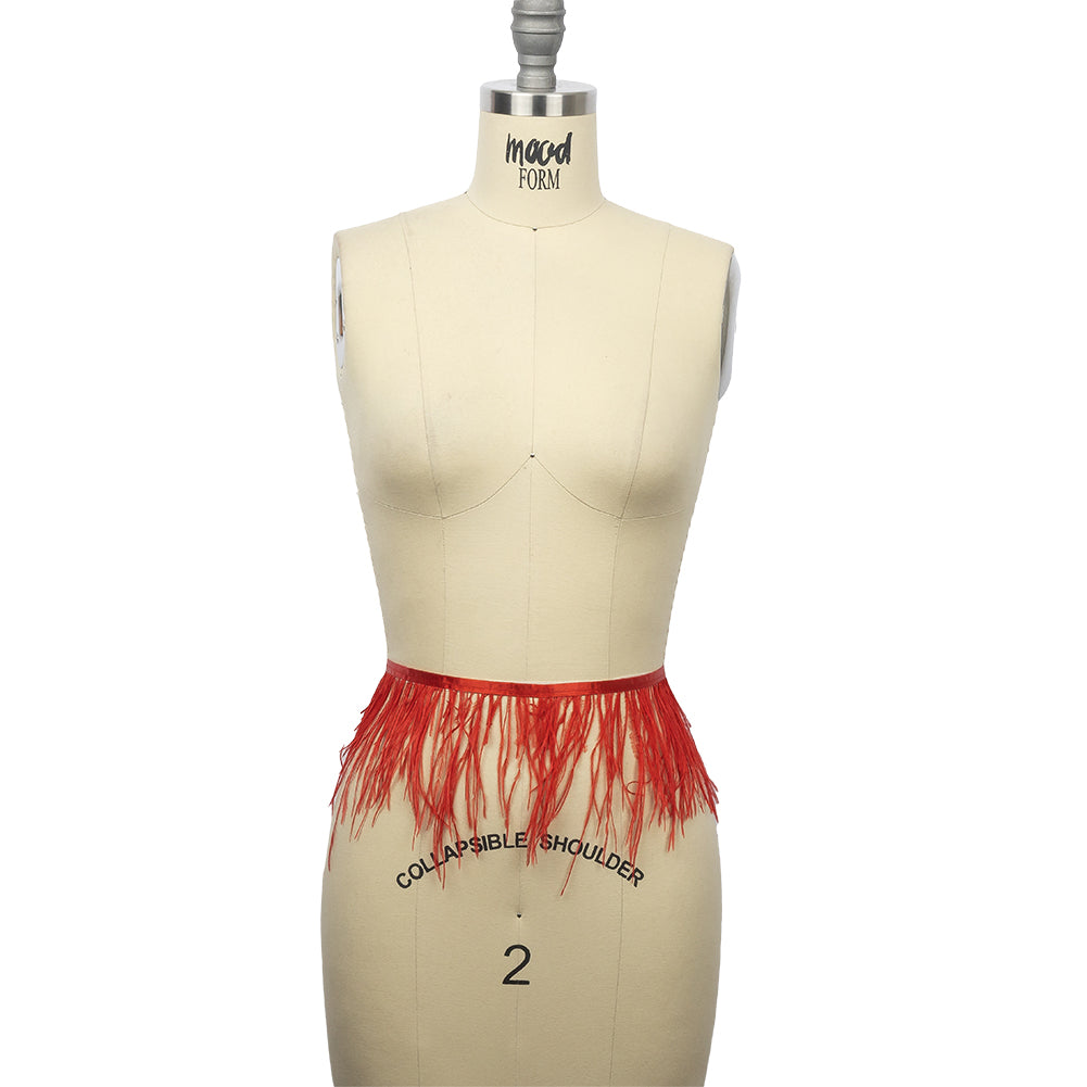 Ostrich Feather Fringe Trim 5" Single Ply - Red - Aviana Collection