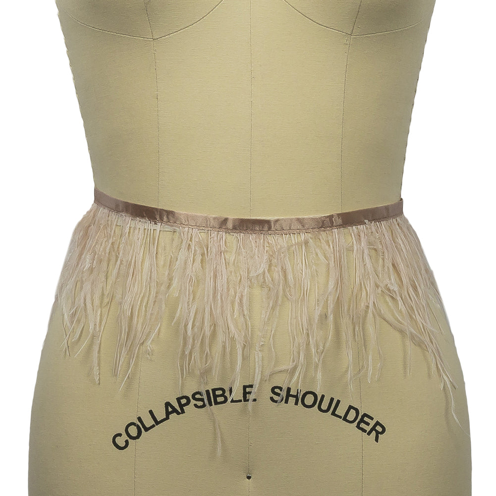 Ostrich Feather Fringe Trim 5" Single Ply - Nude - Aviana Collection