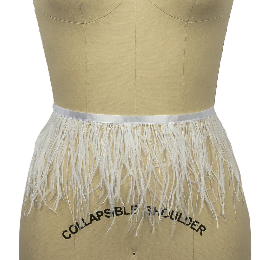 Ostrich Feather Fringe Trim 5" Single Ply - White - Aviana Collection