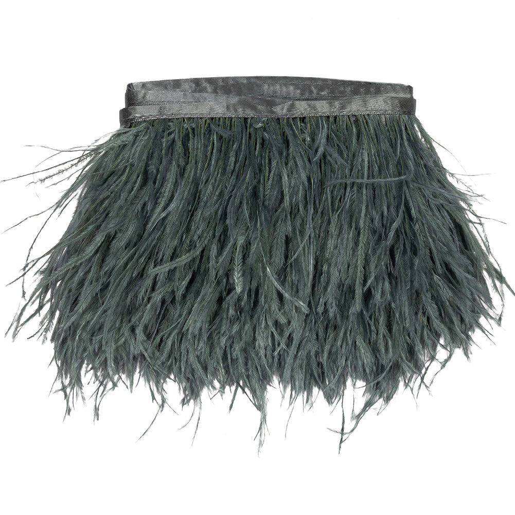 Ostrich Feather Fringe Trim 5" Single Ply - Dark Silver - Aviana Collection