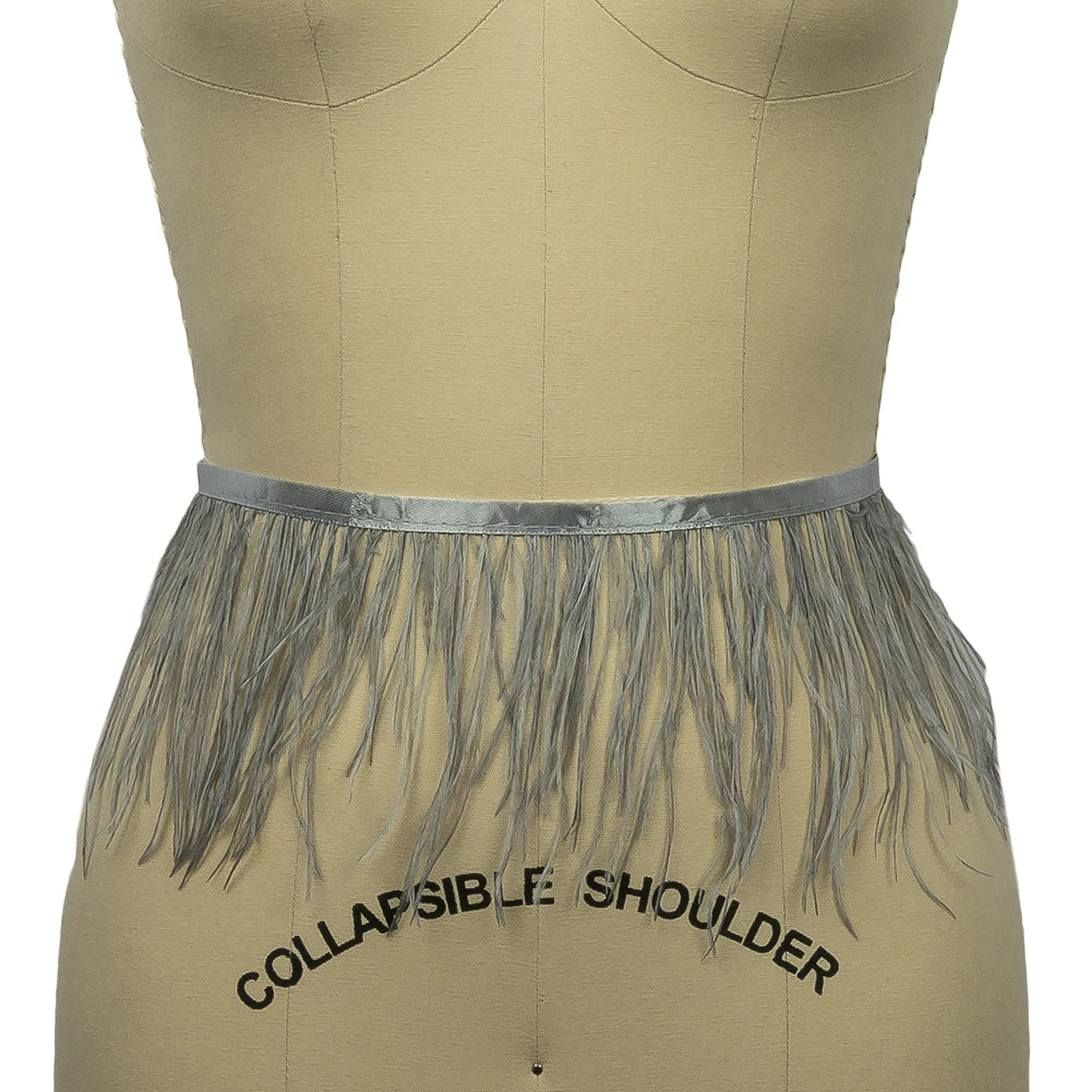 Ostrich Feather Fringe Trim 5" Single Ply - Silver - Aviana Collection
