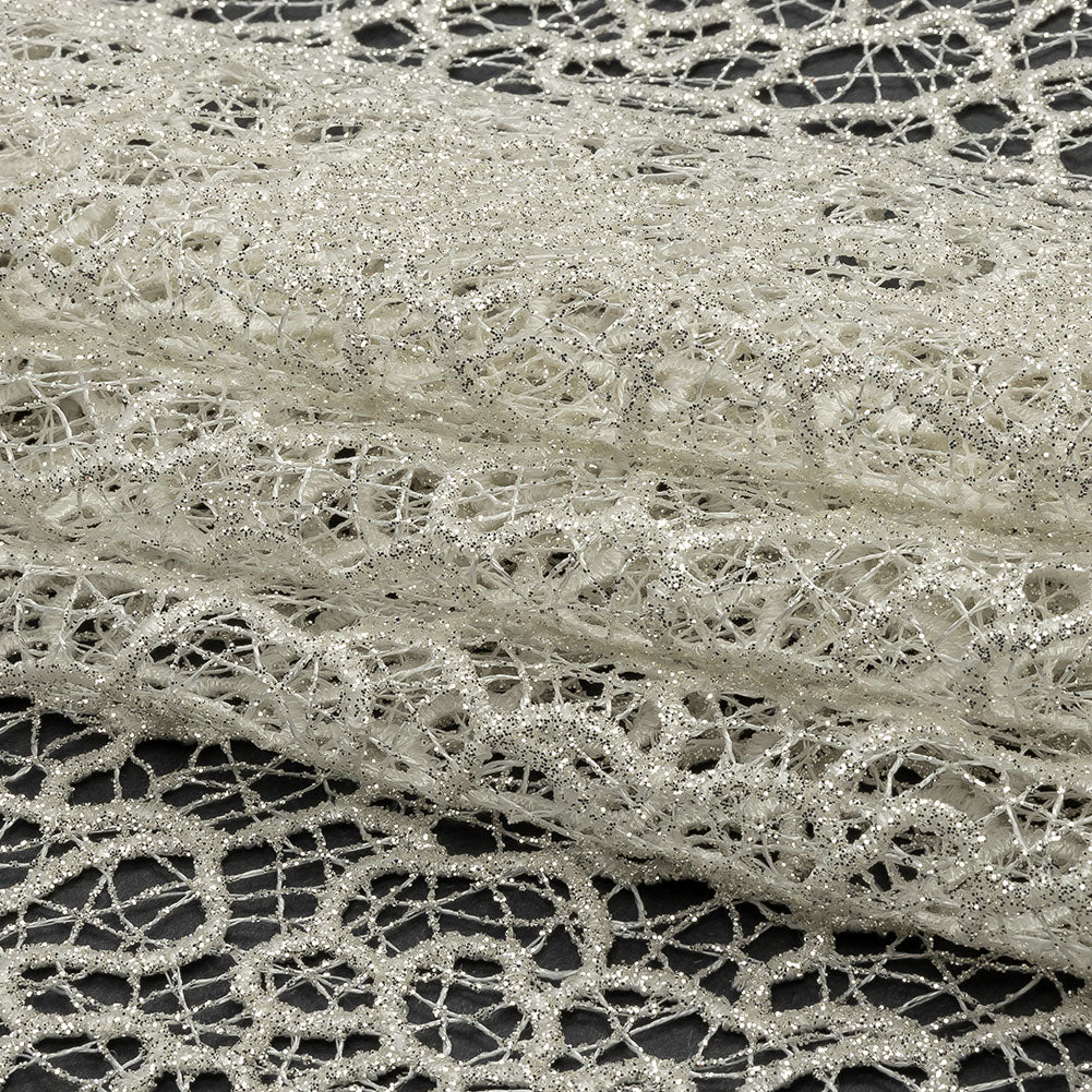 Guipure Lace with Glitter - White Meandering Lines