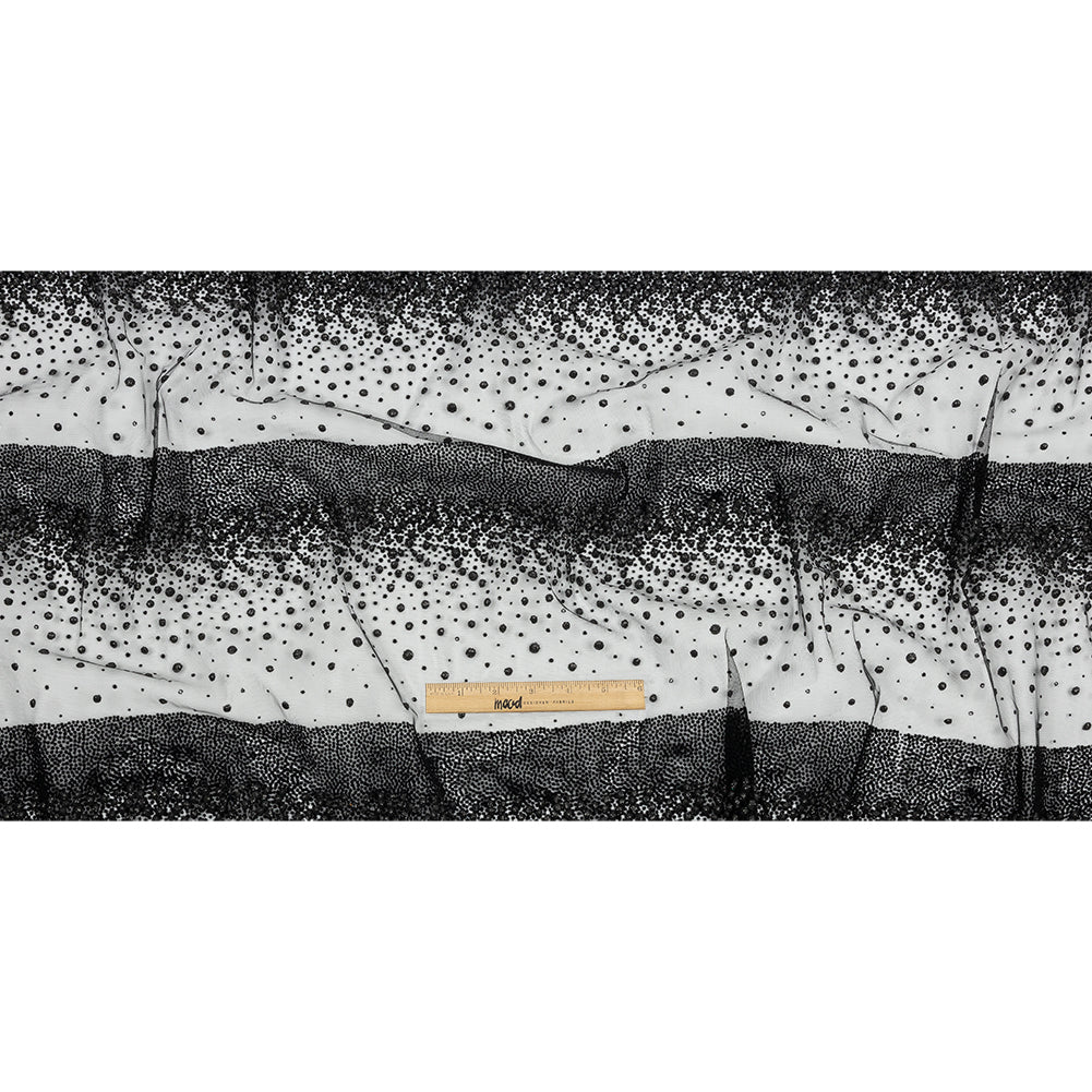 Flocked Puffy Glitter Tulle - Black Abstract Stripes