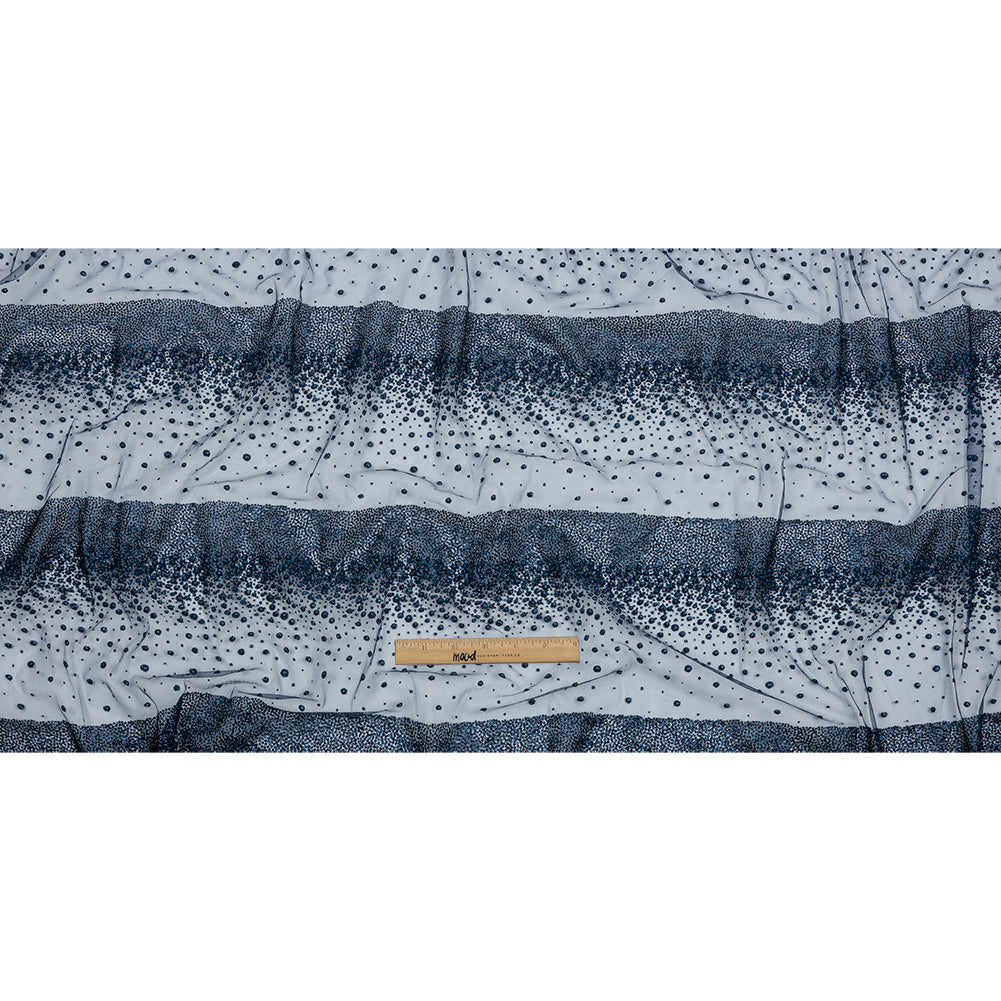 Flocked Puffy Glitter Tulle - Navy Abstract Stripes