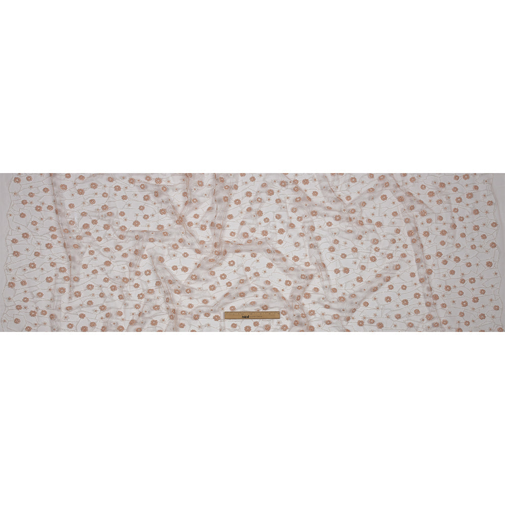 3D Puffy Glitter Tulle - Powder Pink and White Flowers and Geometric Stems