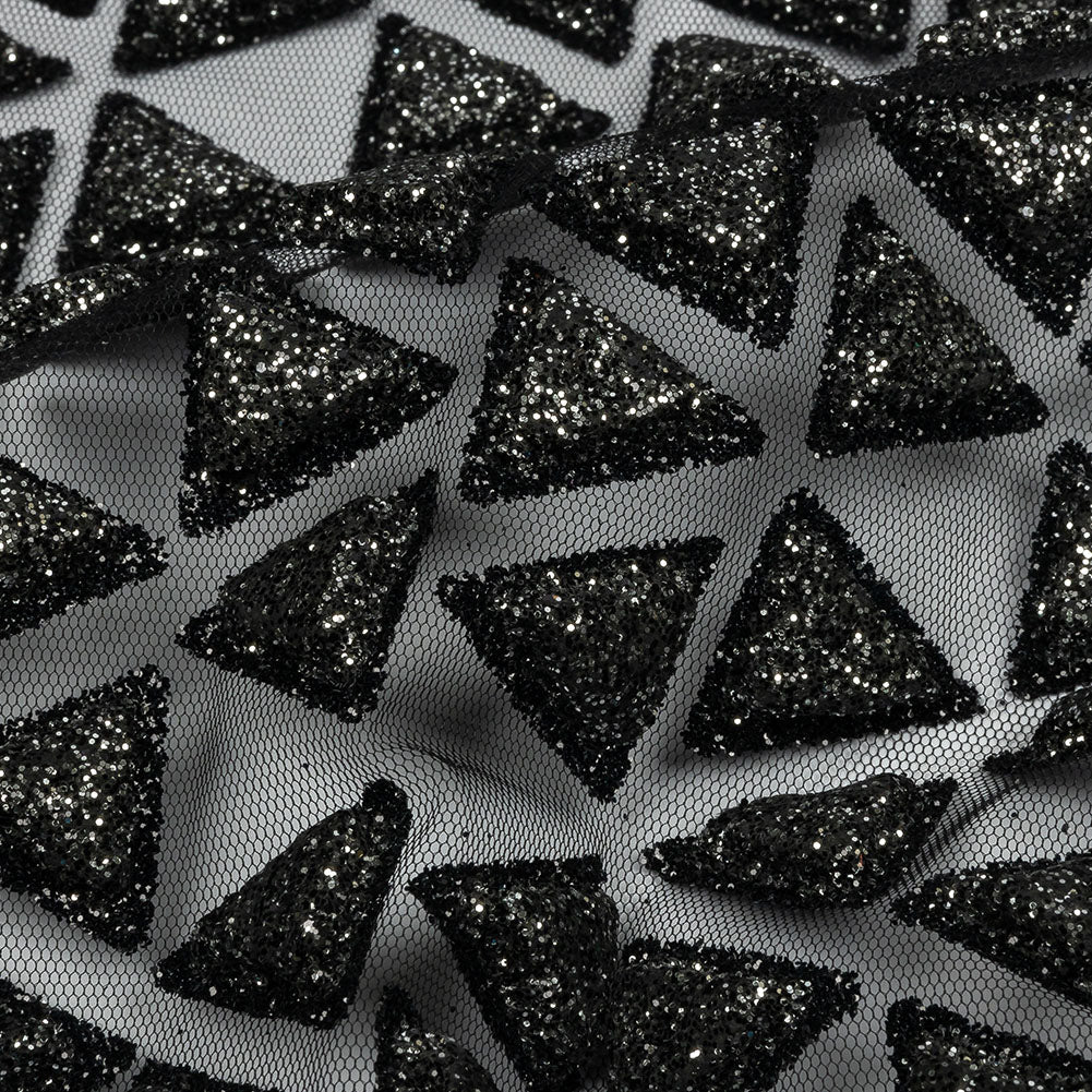 3D Puffy Glitter Tulle - Black Triangle Rows