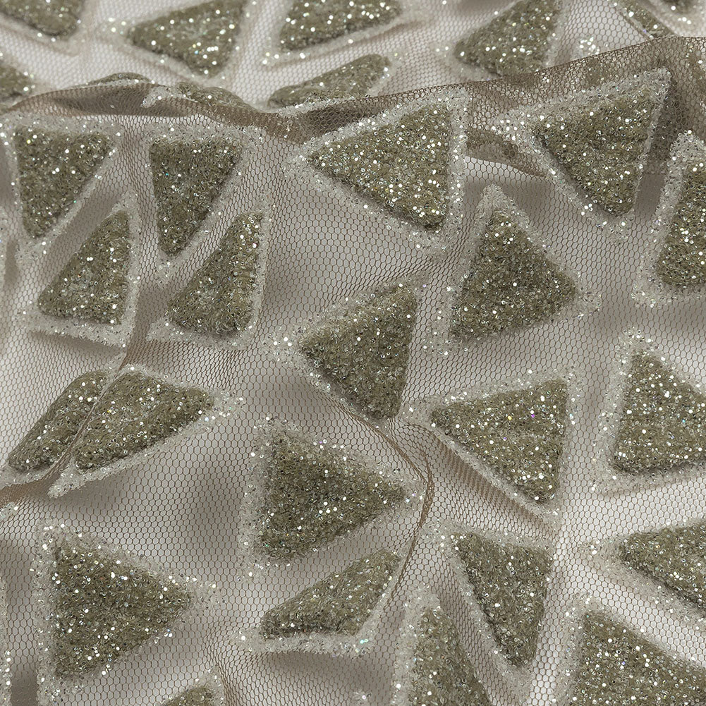 3D Puffy Glitter Tulle - Mink Triangle Rows
