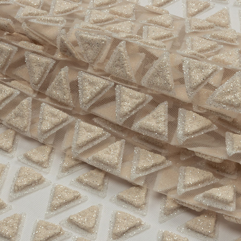 3D Puffy Glitter Tulle - Pale Pink Triangle Rows