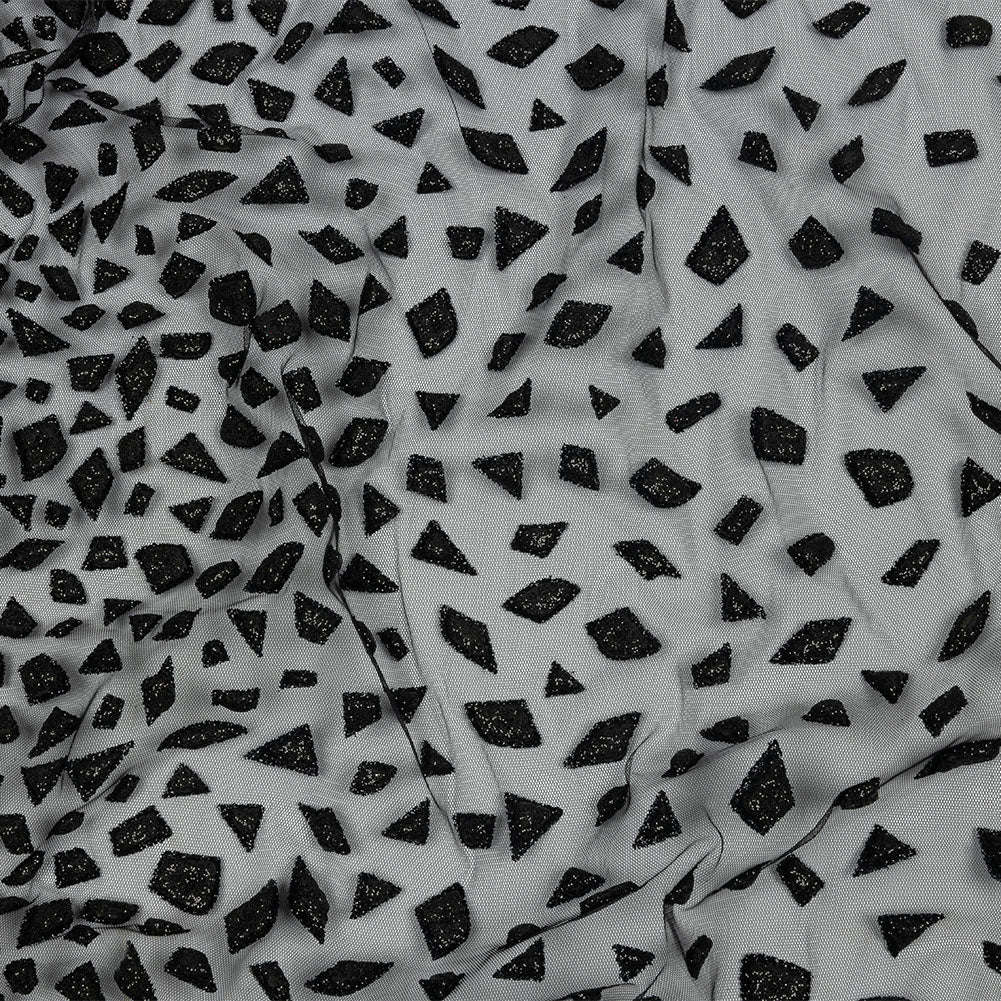 3D Puffy Glitter Tulle - Black Geometric Gradient