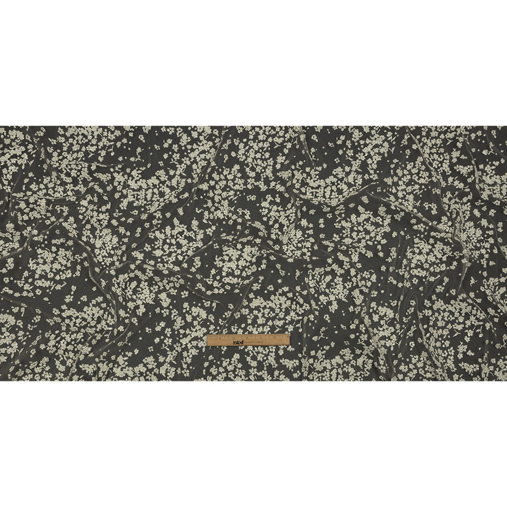 3D Puffy Glitter Tulle - Champagne and White Floral
