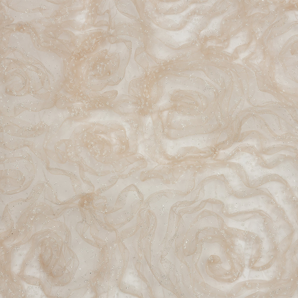 3D Fabric Roses Glitter Tulle - Champagne