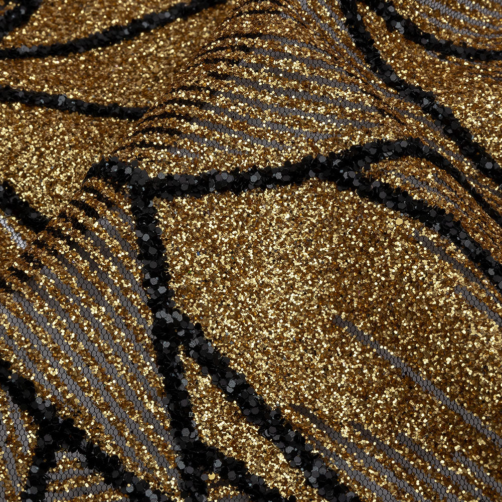 Glitter Tulle - Gold and Black Geometric Shards