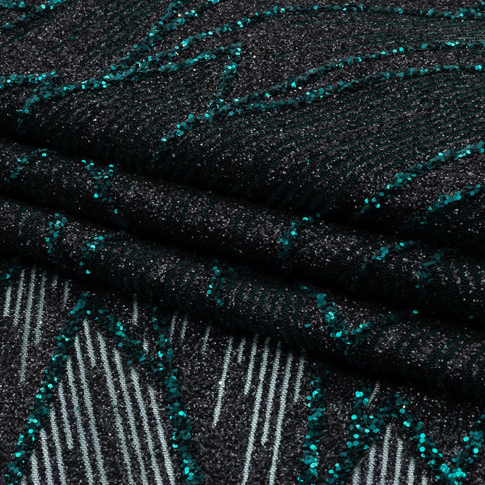 Glitter Tulle - Black and Deep Emerald Geometric Shards