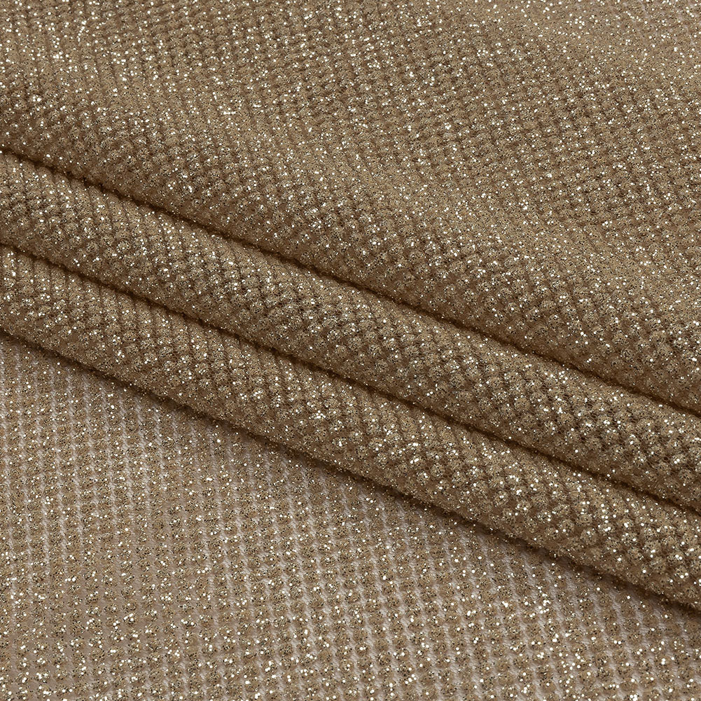 3D Puffy Glitter Tulle - Tan and Silver Packed Polka Dots