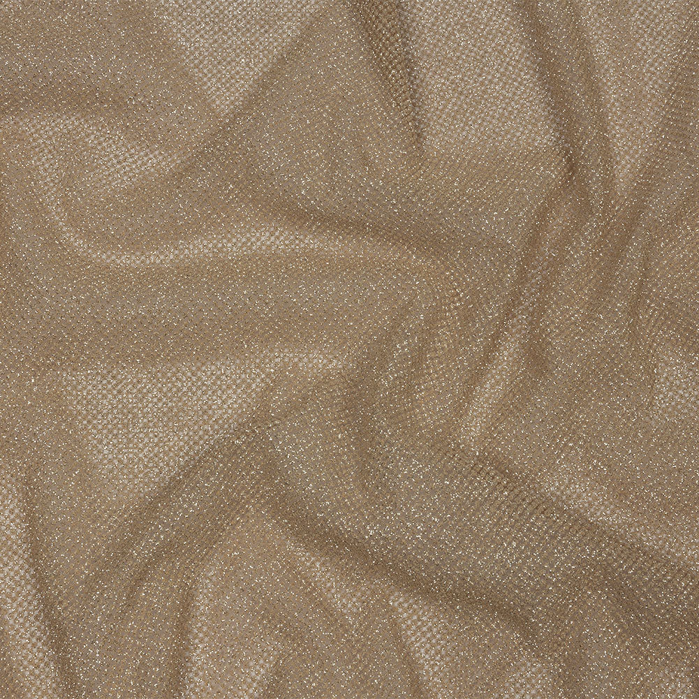 3D Puffy Glitter Tulle - Tan and Silver Packed Polka Dots