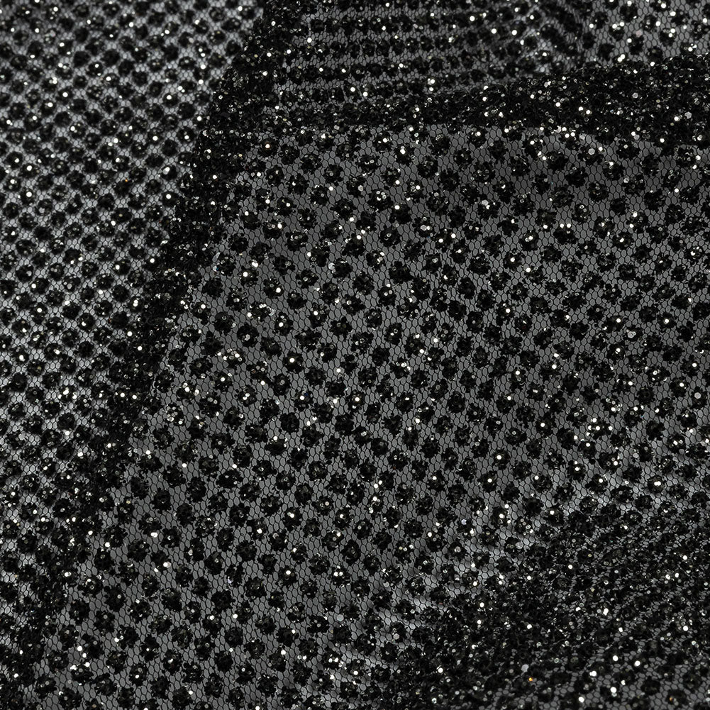 3D Puffy Glitter Tulle - Black and Silver Packed Polka Dots