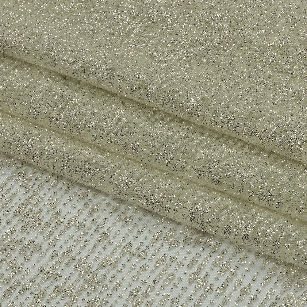 Glitter Tulle - Light Mint and Silver Abstract Striations - Flare Collection