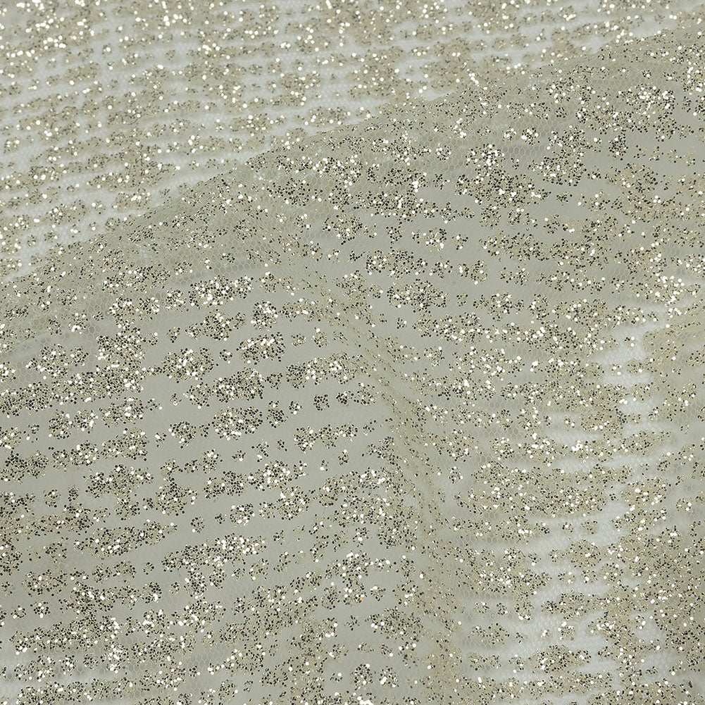 Glitter Tulle - Light Mint and Silver Abstract Striations - Flare Collection