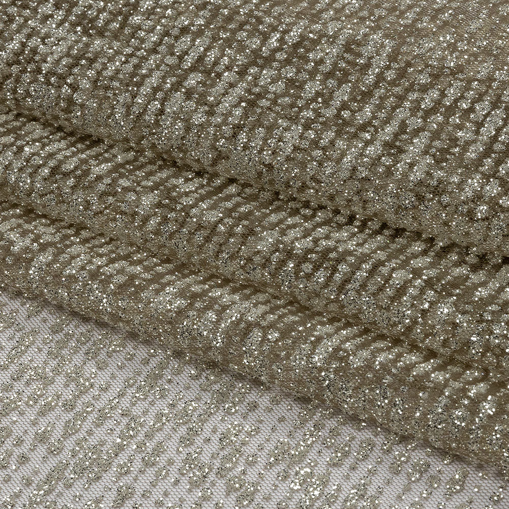 Glitter Tulle - Mink and Silver Abstract Striations - Flare Collection