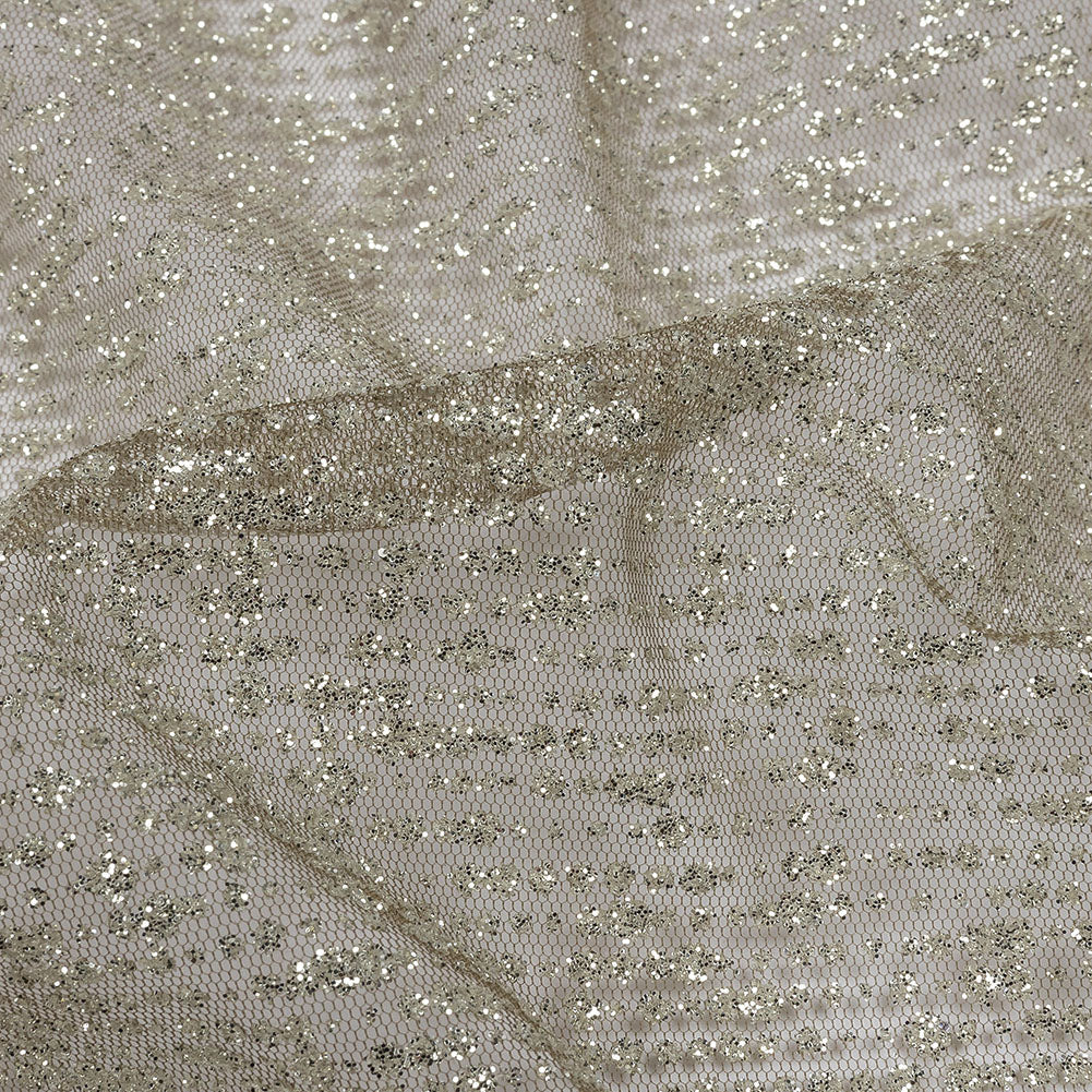 Glitter Tulle - Mink and Silver Abstract Striations - Flare Collection