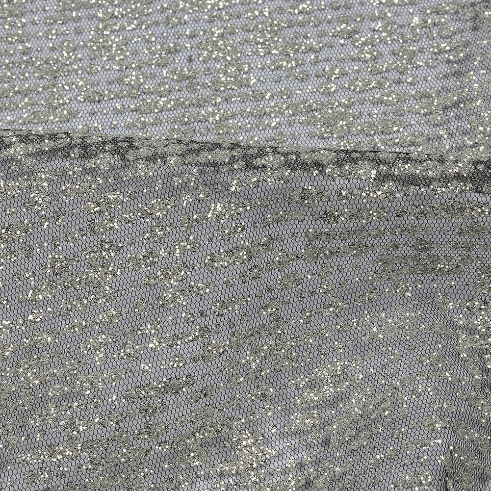 Glitter Tulle - Midnight Sky and Silver Abstract Striations - Flare Collection