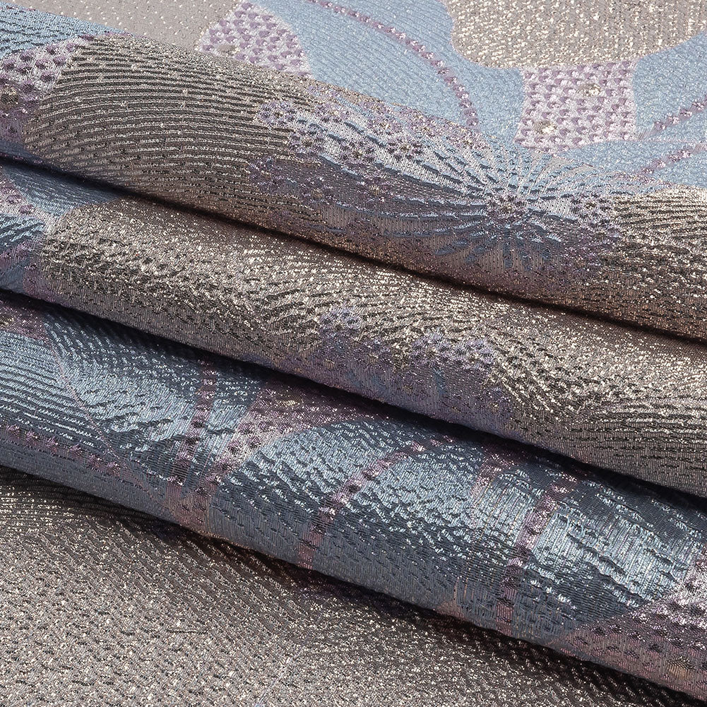 Metallic Rose Gold, Periwinkle and Lavender Tropical Flowers Luxury Brocade
